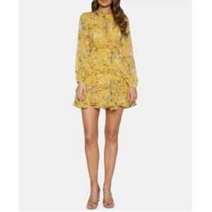 Bardot Yellow Floral Lace Up Ruffle Romantic Mini Dress SZ 8